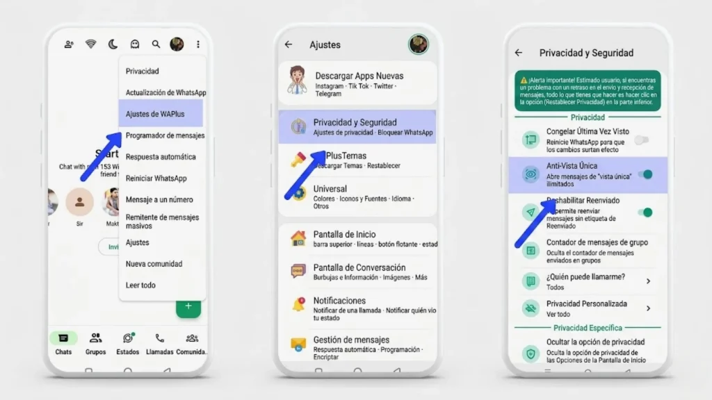 Captura de pantalla de la función Anti-Vista Única de WhatsApp Plus