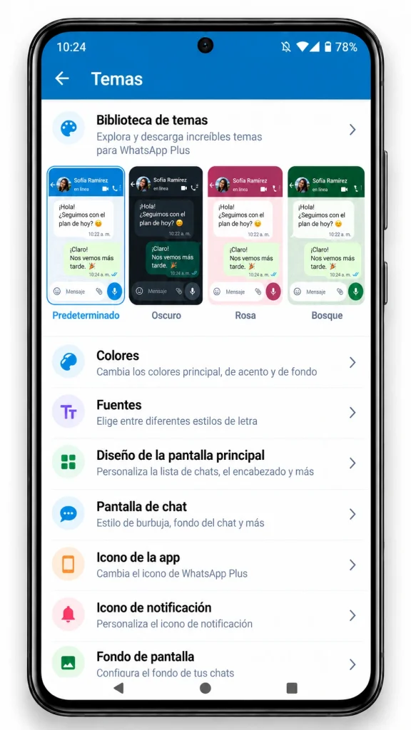 Biblioteca de temas de WhatsApp Plus en Android